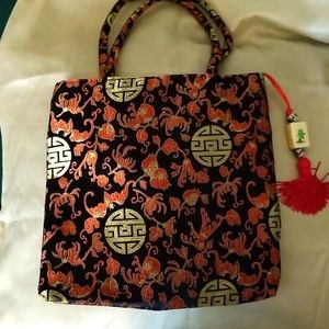 Silk Dragon Collection Chinoiserie Handbag Designed Lotus Mahjong Fringed Bead